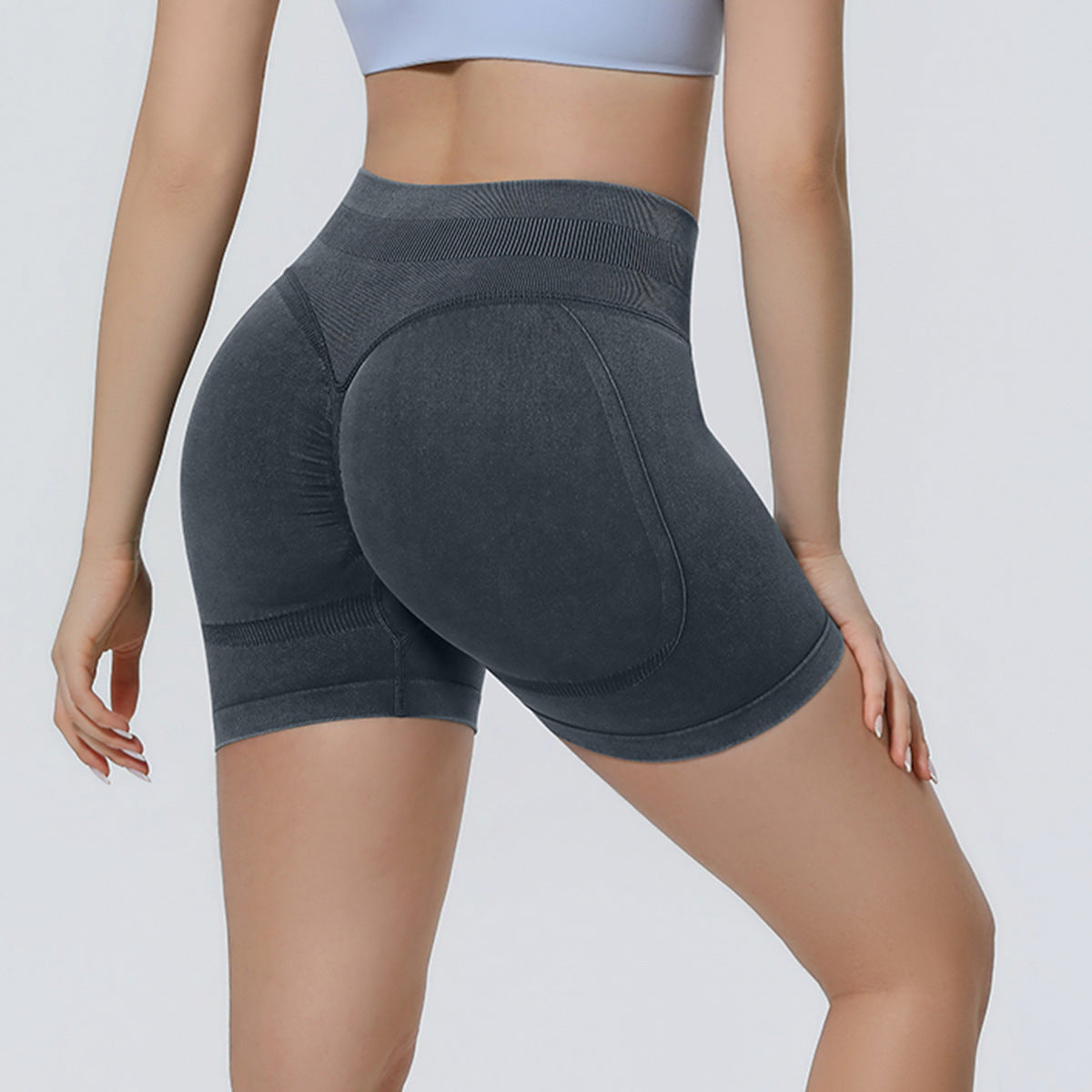 Seamless knitted sand-washed yoga shorts in a sleek, comfortable design
