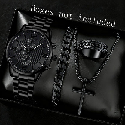 Three-eye digital men's watch with matching bracelet and necklace set in a coordinated design