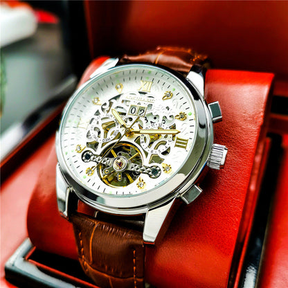 Men's large-rotor skeleton automatic mechanical watch with visible movement and transparent dialաբեր