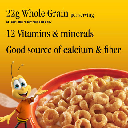 BackUpMyFilesNow Honey Nut Cheerios breakfast cereal box showing gluten-free honey nut oat cereal for family size.
