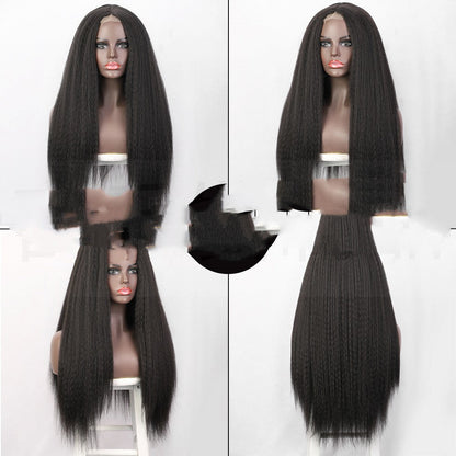 European and American women's lace wig, natural-looking hairpiece displayed on a plain background