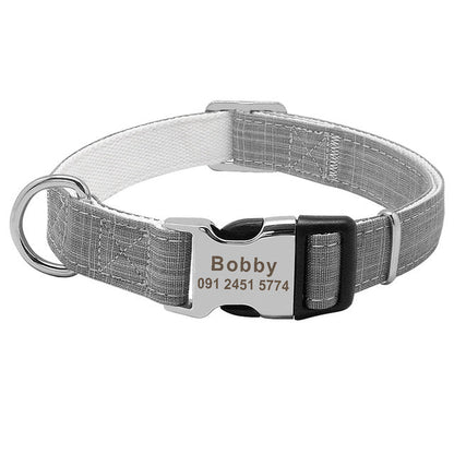 Custom dog collar with personalized dog tag, black nylon strap and metal ID tag 全民彩票天天