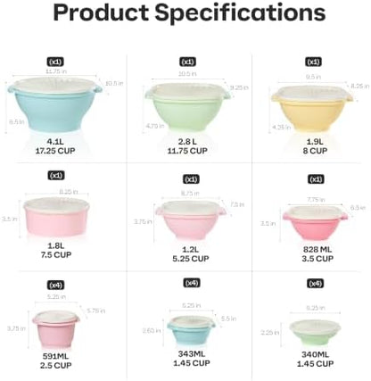 Tupperware Heritage 36-piece vintage pastel food storage containers set with 18 containers and 18 lids, in soft pastel colors.