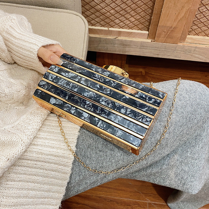 Women's high-end patch acrylic evening bag by My Store, featuring a structured design and decorative patchwork detailing