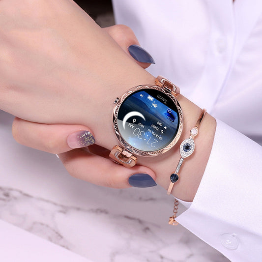 Women's sports smartwatch with heart rate monitor, waterproof wearable device for fitness tracking