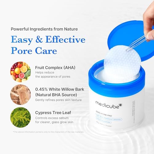 medicube Zero Pore Pad 2.0 exfoliation and pore care toner pads, shown in a close-up image with packaging and product details