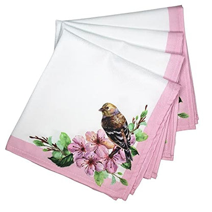 Set of four Maison Charlo synthetic cloth napkins featuring delicate bird design, 16x16 inches in rose color.