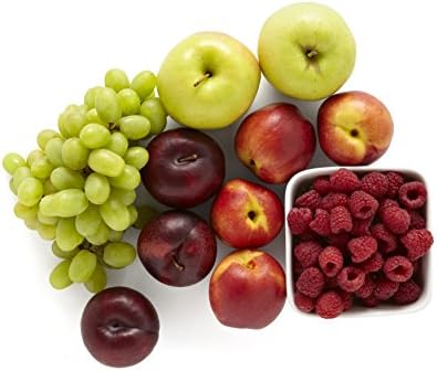 Fresh seasonal fruit bundle from FARMER'S MARKET featuring four varieties of fresh, colorful fruits on a wooden surface.
