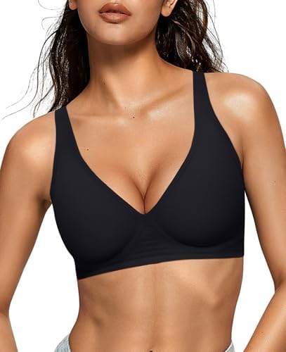 OEAK women's wireless jelly bralette with deep V neckline, comfy push-up design, perfect for everyday wear.
