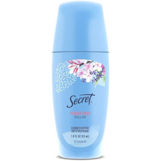 Secret Powder Fresh antiperspirant and deodorant roll-on in 1.8 oz bottle, featuring smooth application and fresh scent.
