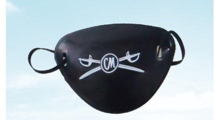 Halloween pirate blindfold accessory, black eye patch design with skull-and-crossbones detail