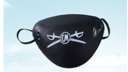 Halloween pirate blindfold accessory, black eye patch design with skull-and-crossbones detail