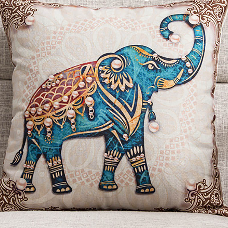 Elephant pillow cushion cover with detailed elephant design in soft fabric