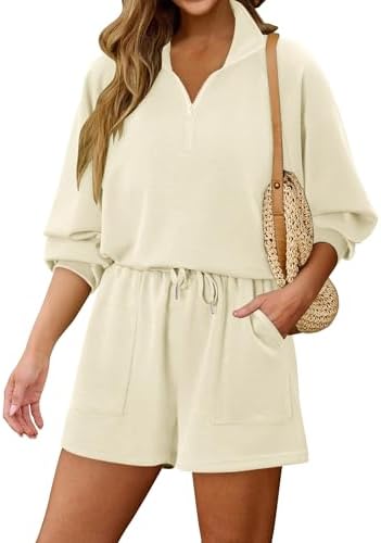 KISSMODA women’s lounge set with matching sweatshirt and shorts, comfortable casual outfit for relaxing or lounging at home