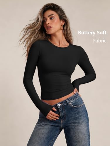 Trendy Queen women's long sleeve T-shirt featuring fall fashion Y2K style, basic casual top with a relaxed fit.