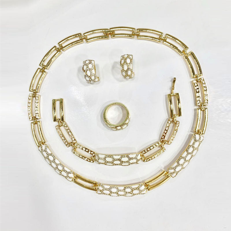 Korean style diamond earring and necklace set in a coordinated jewelry design