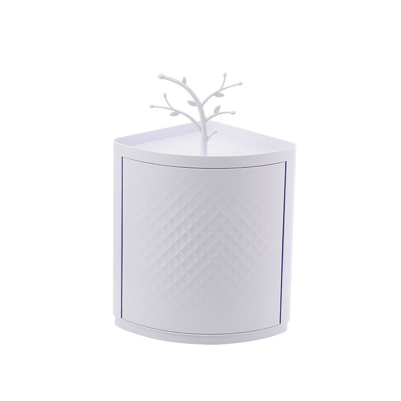 Rotatable corner bathroom makeup organizer, plastic wall-mounted storage rack box in white