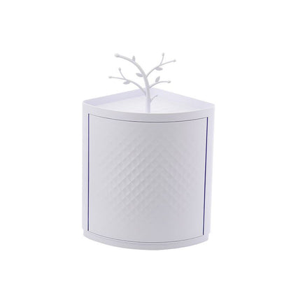 Rotatable corner bathroom makeup organizer, plastic wall-mounted storage rack box in white