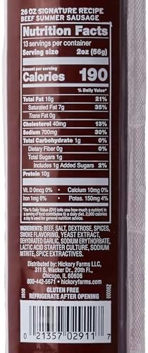 Hickory Farms signature beef summer sausage, 26 oz, ready to eat, ideal for snacking, gifts, and charcuterie boards