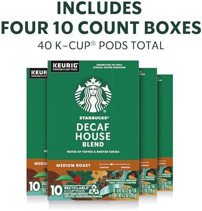 Starbucks Decaf House Blend K-Cup coffee pods, medium roast, 40 count, single-serve coffee capsules for Keurig machines