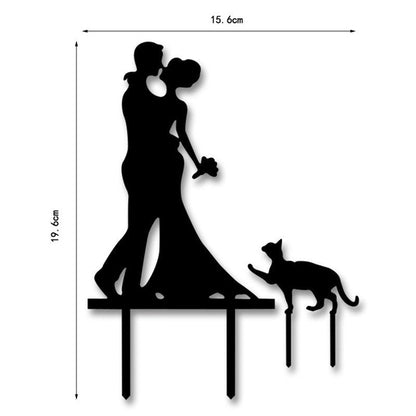 Acrylic romantic couple wedding cake topper with cute cat design for cake top decoration