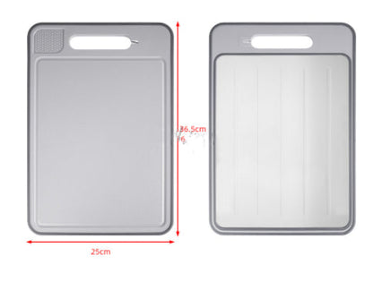 Double-sided cutting board with defrosting surface, knife sharpener, and grinding area for kitchen chopping