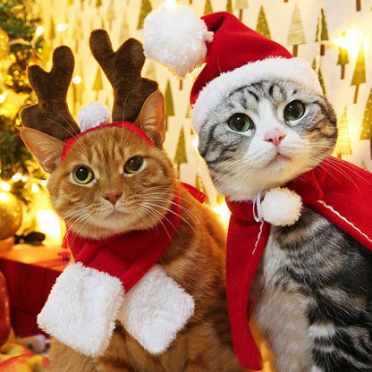 Small Christmas pet tiara for cats and dogs, festive red and green holiday design