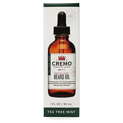 Cremo Tea Tree Mint Beard Oil by Pasteur Pharmacy, 1 oz bottle, showing the sleek packaging and dropper for moisturizing and softening beard.