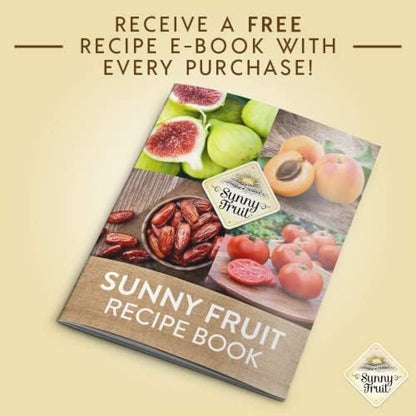 Assorted SUNNY FRUIT dried fruit snack packs in six resealable bags, showing colorful dried fruit pieces inside.
