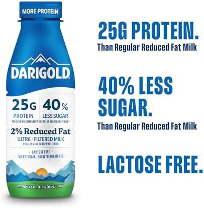 Darigold FIT high protein milk 2% with ultra-filtered, low fat, lactose-free, 25g protein, 40% less sugar, 14oz bottles, 12 pack