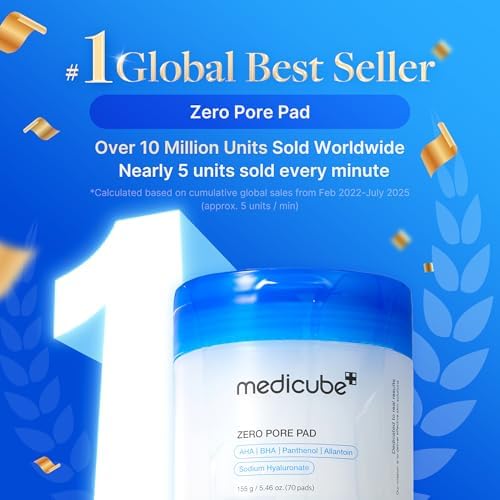 Medicube Zero Pore Pad 2.0 exfoliation toner pads for pore care, shown in a close-up image with cotton pads and packaging.