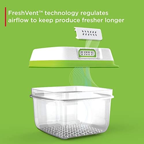 Rubbermaid FreshWorks large produce storage containers, 4-piece set, with clear plastic lids for fresh fruit and vegetable preservation.
