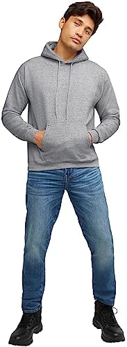 Hanes men's EcoSmart fleece hoodie with drawstring hood, long sleeves, and front pocket in midweight fleece fabric.