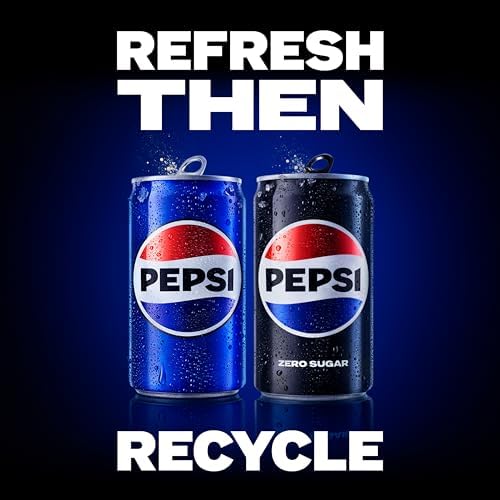 Six Pepsi Zero Sugar Cola soda cans, 12 fl oz each, arranged in a pack, displaying the black and red branding on the cans.