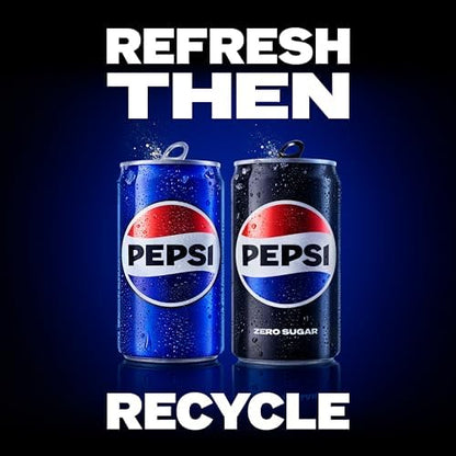 BackupsMyFilesNow Pepsi Cola mini soda cans, 7.5 fl oz, pack of 10, featuring classic Pepsi branding and colorful labels.