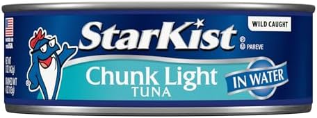 Eight 5oz cans of StarKist Chunk Light Tuna in Water, canned seafood in a pantry storage pack.