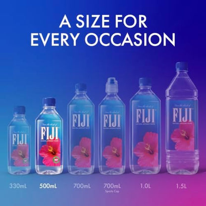 BackUPMYFILESNOW® FIJI natural artesian bottled water 500 mL, pack of 6, clear plastic bottles with blue caps and Fiji label