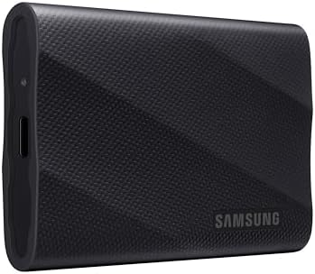 Samsung T9 Portable SSD 2TB external drive by BACKUPMYFILESNOW® showing sleek black design and USB-C connection for fast data transfer