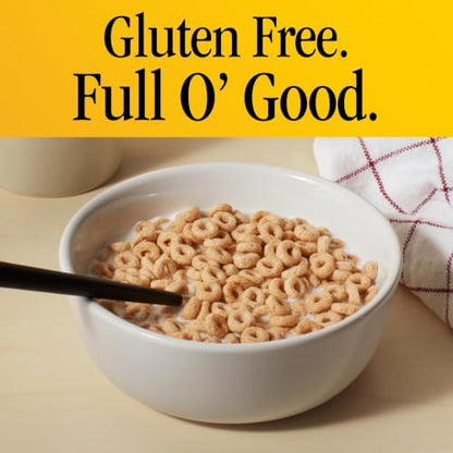 Cheerios gluten free breakfast cereal in a family size 18 oz box, showing round oat-based cereal pieces in a bowl