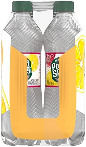 Poland Spring Sparkling Water bottles with pomegranate lemonade flavor, 16.9 oz, pack of 8, showing colorful beverage labels.