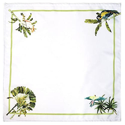 Set of four green Maison Charlo synthetic cloth napkins featuring Brazilian Parrot design, 16x16 inches for elegant dining.