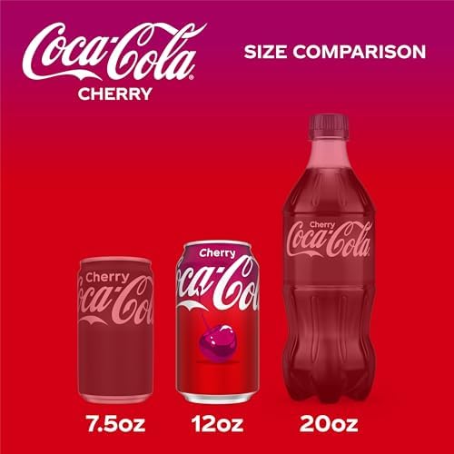 Coca-Cola Cherry soda soft drink cans, 12 fl oz, 12-pack, featuring red and black design with cherry flavor accents
