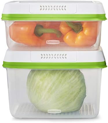 Rubbermaid FreshWorks large produce storage containers set with four clear plastic containers for fresh fruit and vegetable preservation