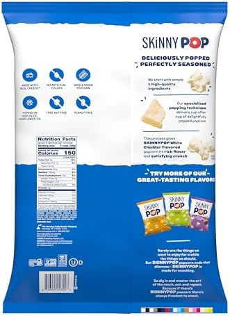 BACKUPMYFILESNOW® SkinnyPop White Cheddar gluten-free popcorn in 8 oz bag, whole grain snack with cheesy flavor