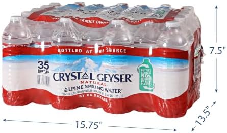Crystal Geyser bottled spring water, 16.9 fl oz, pack of 35, clear water in plastic bottles from natural spring source
