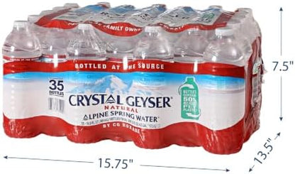 Crystal Geyser bottled spring water, 16.9 fl oz, pack of 35, clear water in plastic bottles from natural spring source