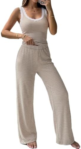 CHICME women's 2-piece striped knit pajama set for lounge, featuring a cozy top and matching pants in soft fabric.