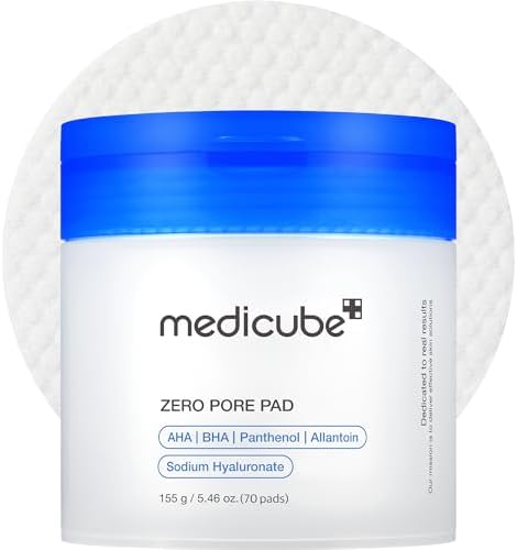Medicube Zero Pore Pad 2.0 exfoliation toner pads for pore care, shown in a close-up image with product packaging.