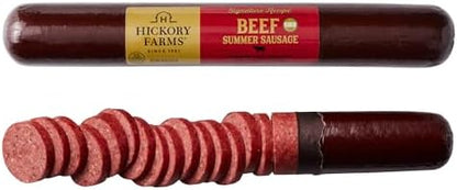 Hickory Farms summer sausage, 26 oz, high-protein beef snack perfect for charcuterie, entertaining, and keto-friendly meals.