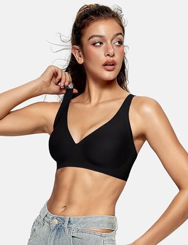 OEAK women's wireless jelly bralette with deep V neckline, comfy push-up design, ideal for T-shirt wear, soft and supportive fit